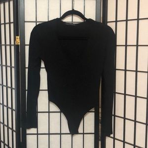 Naked Wardrobe Black V Neck Body Suit